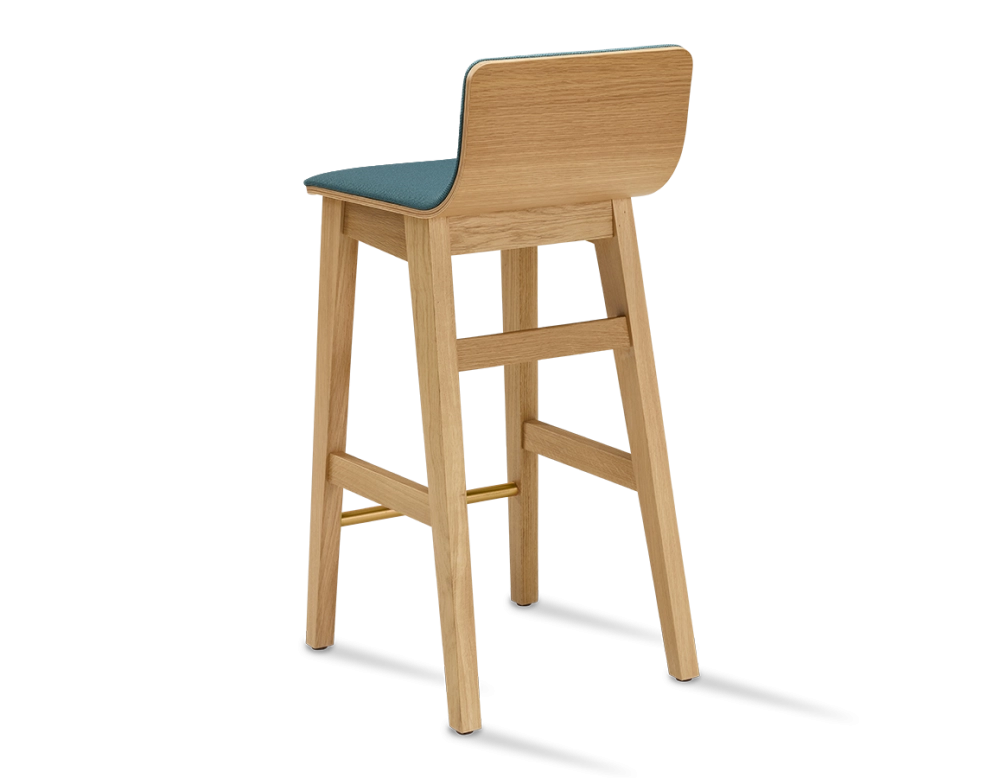 Tabouret de bar en chêne H60 cm bois teinte naturelle assise tissu bleu océan
