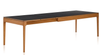 Table extensible 6 à 10 personnes en chêne et céramique allonges céramique avec bois teinte merisier et plateau et allonges céramique noire unie 160x100 cm