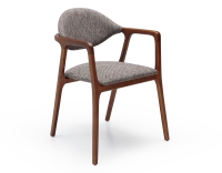 Chaise design avec accoudoirs bois teinte merisier et tissu chiné marron