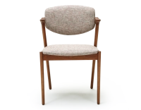 Chaise scandinave bois teinte merisier assise tissu fusion