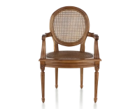 Antique Louis XVI style armchair with armrests wood stained antique seat and back caned