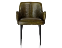 Vintage armchair with leather armrests olive green