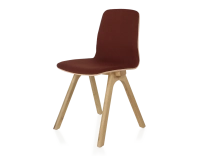 Chaise design en chêne tapissé bois teinte naturelle assise tissu bordeaux