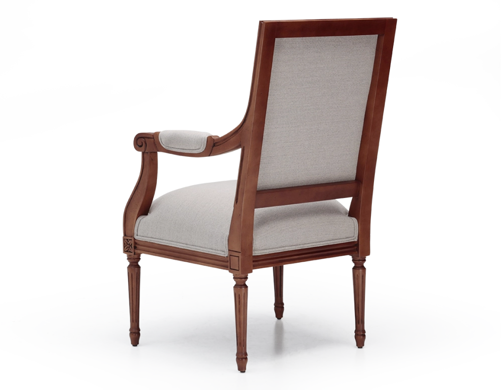 Fauteuil ancien style Louis XVI bois teinte ancienne et tissu beige naturel