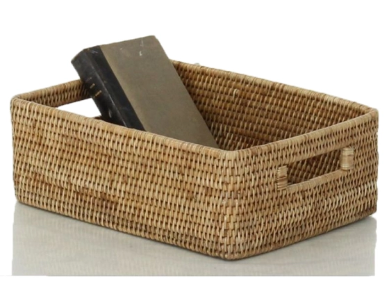 Panier de rangement rectangulaire en rotin naturel