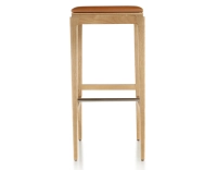 Tabouret de bar design H80 cm bois teinte naturelle assise cuir caramel