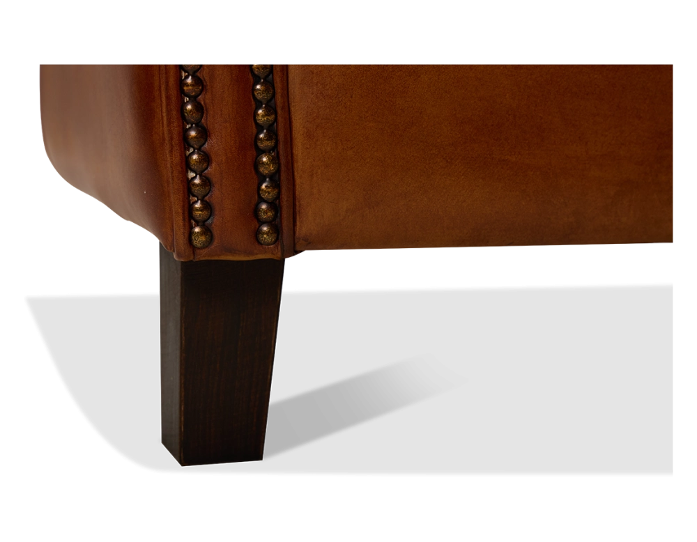 Canapé Chesterfield cuir 2 places marron clair accoudoirs cloutés