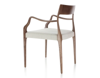 Scandinavian armchair with armrests wood stained dark brown seat natural beige fabric