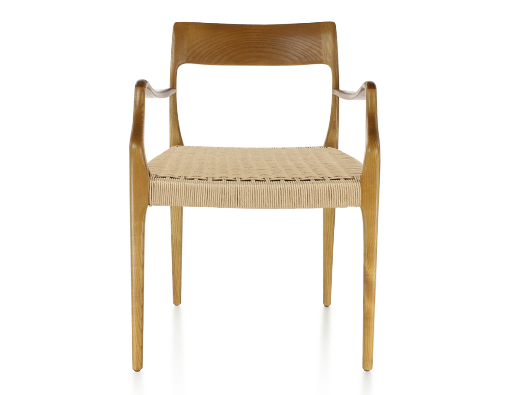 Silla escandinava con reposabrazos madera tinte cerezo asiento cuerda