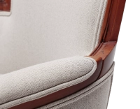 Fauteuil bergère mouluré style Louis XVI bois teinte ancienne et tissu beige naturel