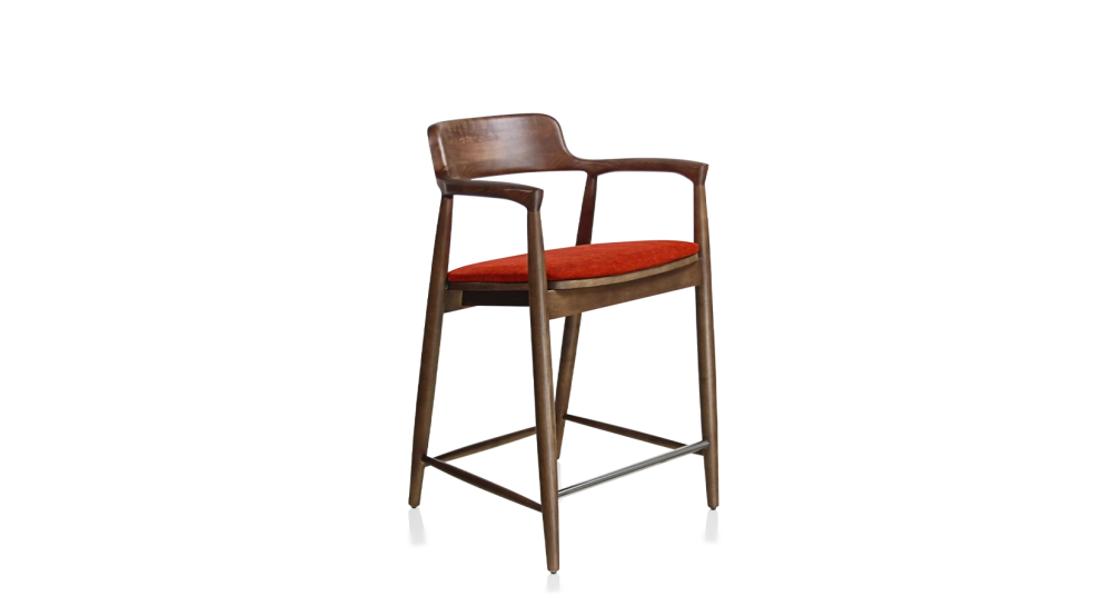Tabouret de bar h60 cm bois teinte naturelle assise tissu orange brulé