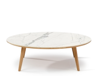 Table basse ronde F1 en chêne et céramique bois teinte naturelle plateau céramique effet marbre blanc 120x120x30 cm