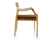 Chaise scandinave avec accoudoirs bois teinte merisier assise tissu velours bronze