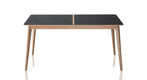 Table salle à manger en chêne et céramique 6 personnes avec bois teinte naturelle et plateau céramique effet ardoise 160x100 cm