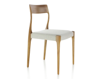 Silla escandinava madera tinte cerezo asiento tejido beige natural