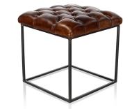 Pouf Chesterfield cuir marron vintage