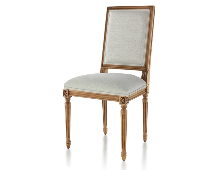 Chaise ancienne style Louis XVI bois teinte ancienne et tissu beige naturel
