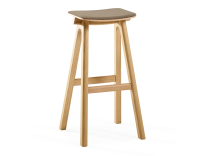 Upholstered oak bar stool H80 cm wood natural tint seat taupe fabric