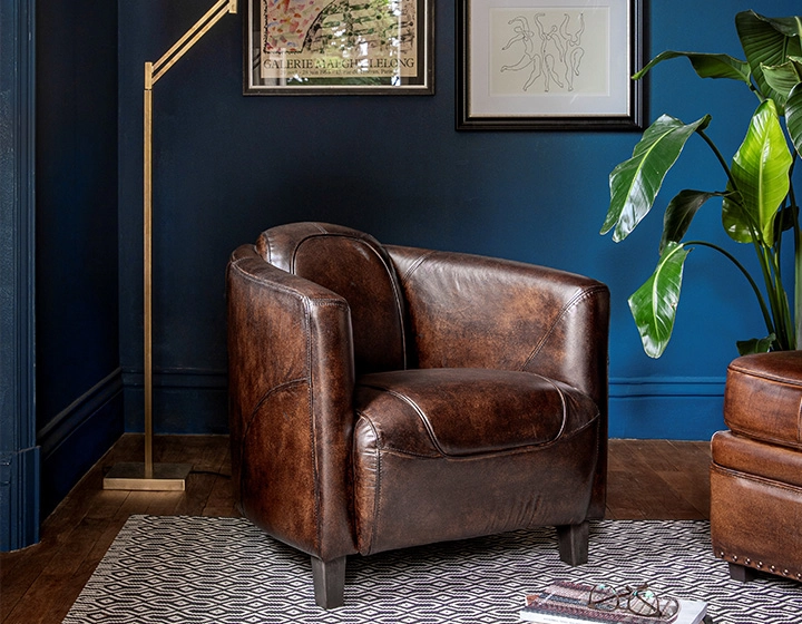 Fauteuil club cuir marron soutenu