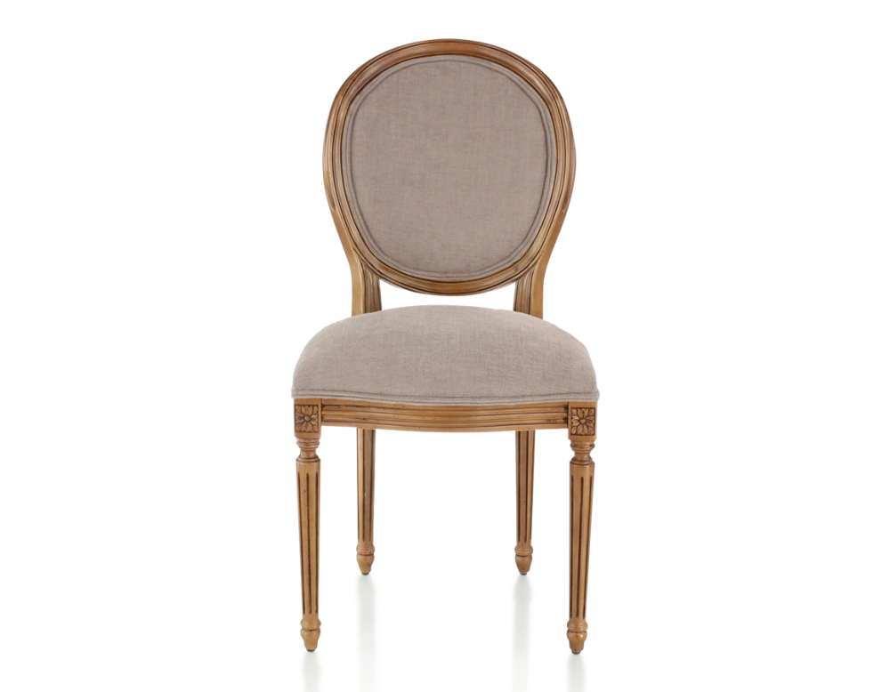 Chaise ancienne style Louis XVI bois teinte ancienne et tissu taupe