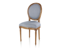 Chaise ancienne style Louis XVI bois teinte ancienne et tissu chevron bleu