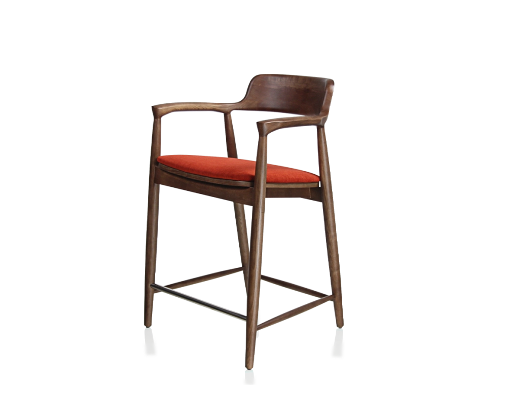 Bar stool h60 cm natural tint wood burnt orange fabric seat