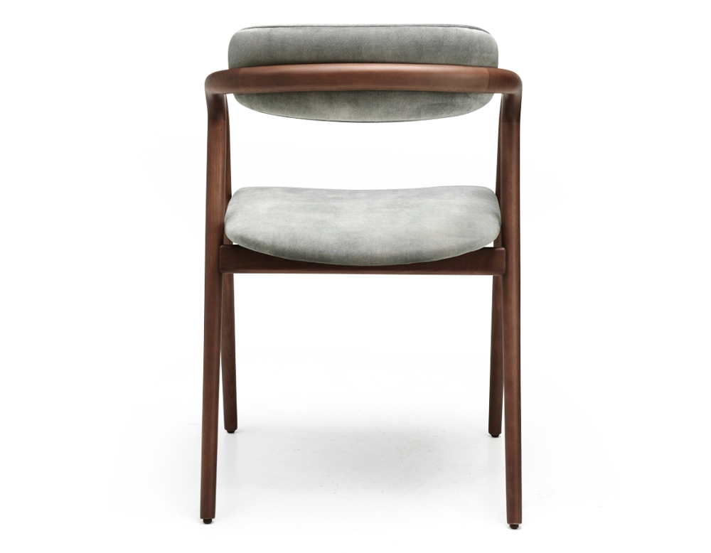 Chaise scandinave bois teinte noyer assise tissu velours gris bleu