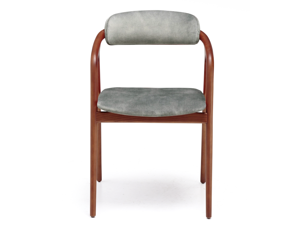 Chaise scandinave bois teinte merisier assise tissu velours gris bleu