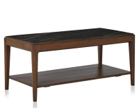 Mesa de centro rectangular de roble y cerámica con estante en madera tinte marrón oscuro tablero cerámico efecto mármol negro 100x50 cm