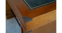 Bureau marine simple caisson 5 tiroirs bois teinte merisier et cuir vert
