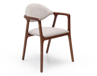 Chaise design avec accoudoirs bois teinte merisier et tissu velours sable