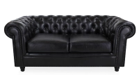 Canapé Chesterfield cuir 2 places noir accoudoirs cloutés
