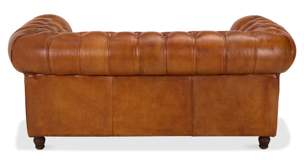 Canapé Chesterfield cuir 2 places marron clair accoudoirs cloutés