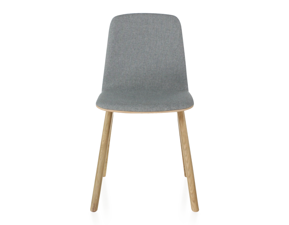 Chaise design en chêne tapissé bois teinte naturelle assise tissu gris clair