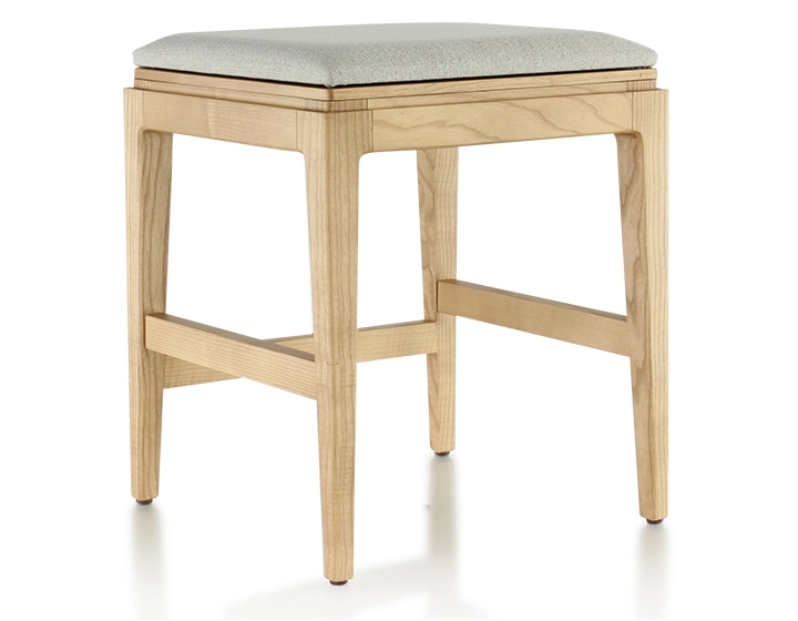 Tabouret design H45 cm bois teinte naturelle assise tissu beige naturel