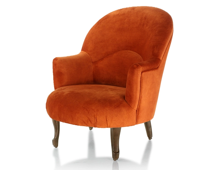 Toad armchair with armrests walnut-stained wooden legs and terracotta velvet fabric