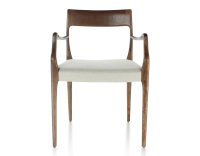 Scandinavian armchair with armrests wood stained dark brown seat natural beige fabric