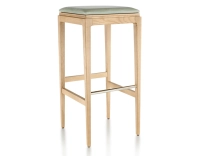 Taburete de bar de diseño H80 cm madera tinte natural asiento piel verde salvia