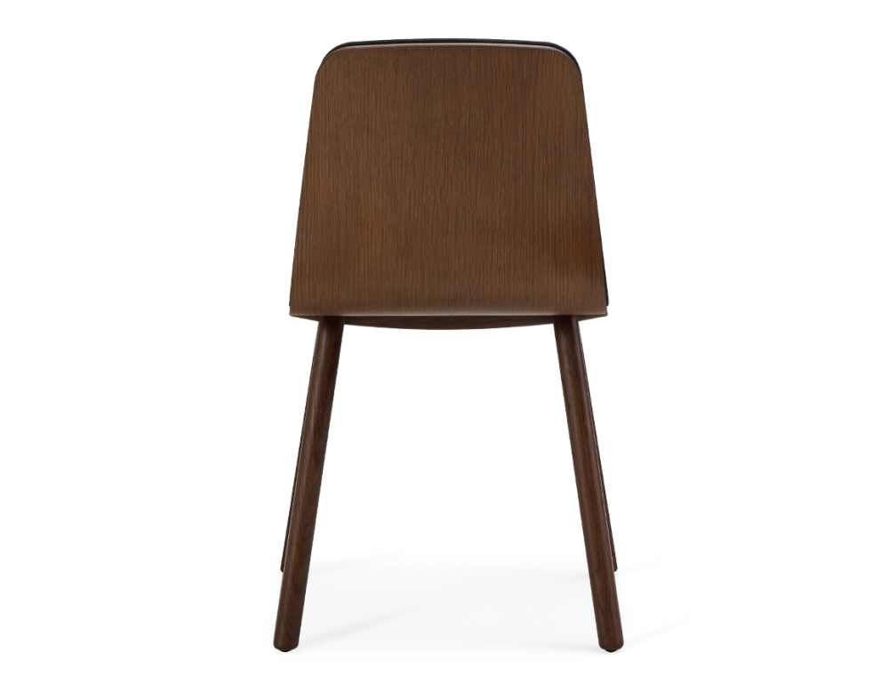 Chaise design en chêne tapissé bois teinte marron foncé assise tissu gris anthracite