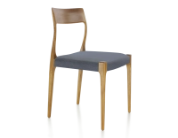 Chaise scandinave bois teinte merisier assise tissu gris