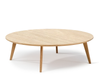 Table basse ronde F1 en chêne et céramique bois teinte naturelle plateau céramique effet pierre travertin 100x100x30 cm