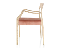 Chaise scandinave avec accoudoirs bois teinte naturelle assise tissu velours rose pâle