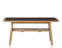 Table basse rectangulaire en chêne et céramique avec bois teinte naturelle plateau céramique effet marbre noir 100x50 cm