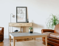Console design natural stained ash and brass patina metal