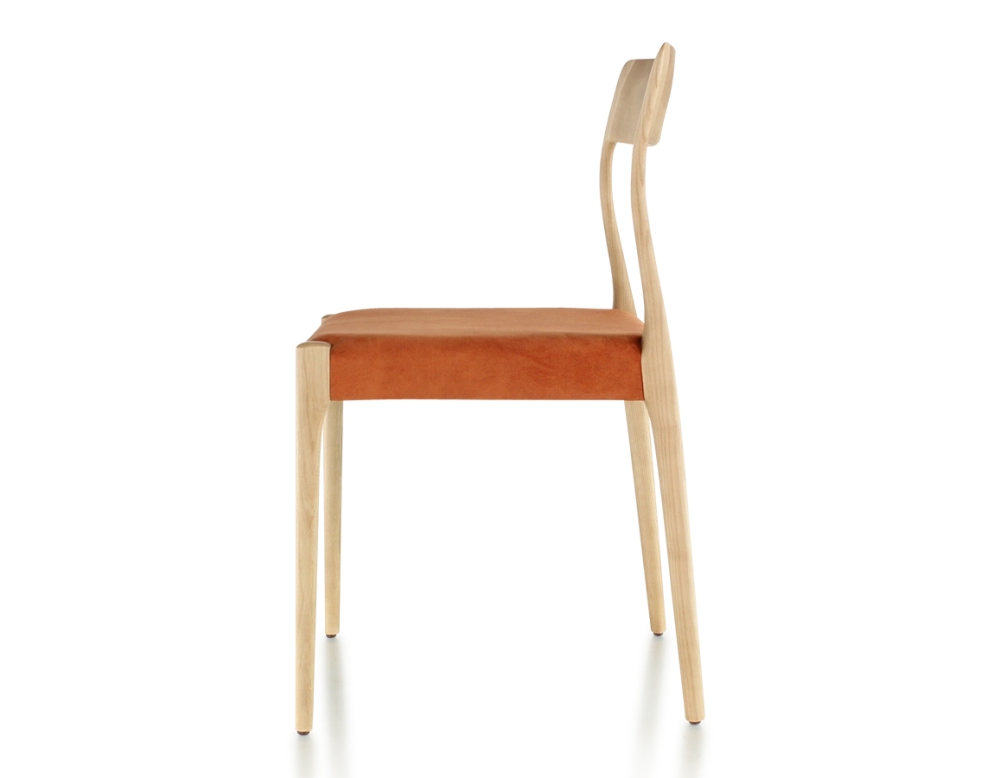 Chaise scandinave bois teinte naturelle assise tissu velours terracotta