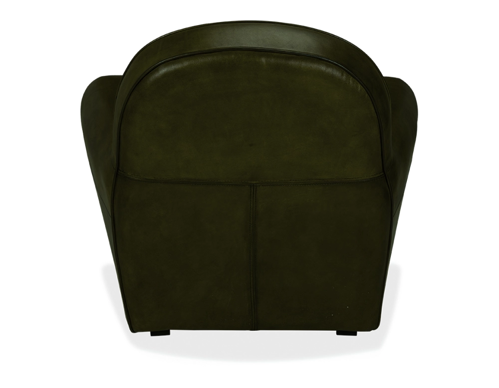 Fauteuil club cuir vert olive accoudoirs cloutés