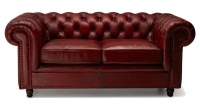 Canapé Chesterfield cuir 2 places rouge carmin accoudoirs cloutés