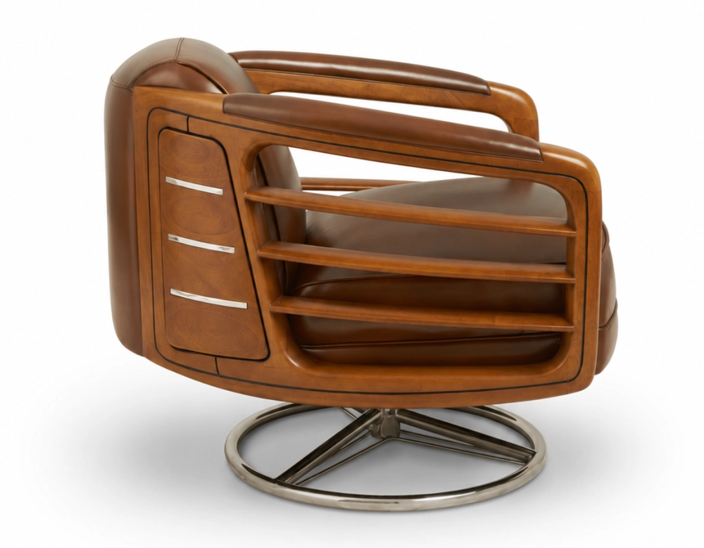 Sillón club de madera y piel marron vintage