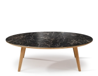Table basse ronde F1 en chêne et céramique bois teinte naturelle plateau céramique effet marbre noir 120x120x30 cm