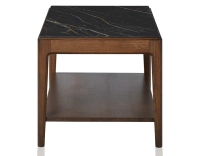 Mesa de centro rectangular de roble y cerámica con estante en madera tinte marrón oscuro tablero cerámico efecto mármol negro 100x50 cm